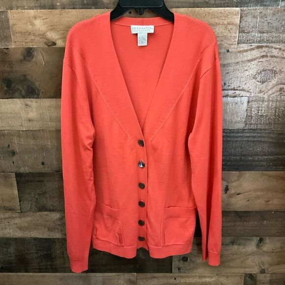 Doncaster Cardigan Button Down Front Silk Blend Orange Red Coral Women Large - Picture 12 of 12